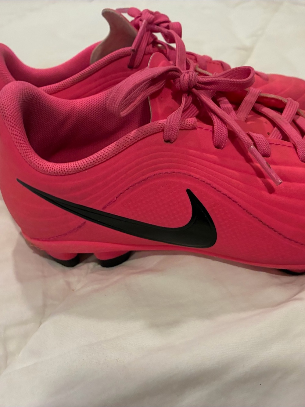 Nike Kids Hot Pink Soccer Cleats with Black Swoosh